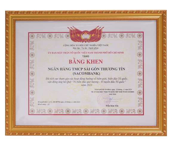 Bằng khen của Ủy ban Mặt trận Tổ quốc Việt Nam Thành phố Hồ Chí Minh